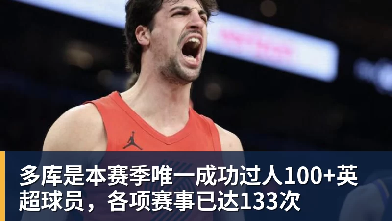 悟空体育多库是本赛季唯一成功过人100+英超球员，各项赛事已达133次